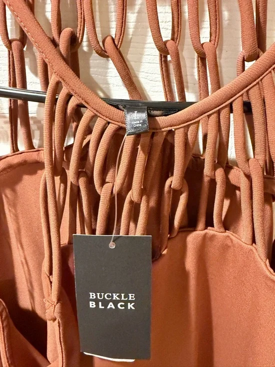 Buckle One-Shoulder Braided Neck Tank Dress in Rust - Picture 3 of 3